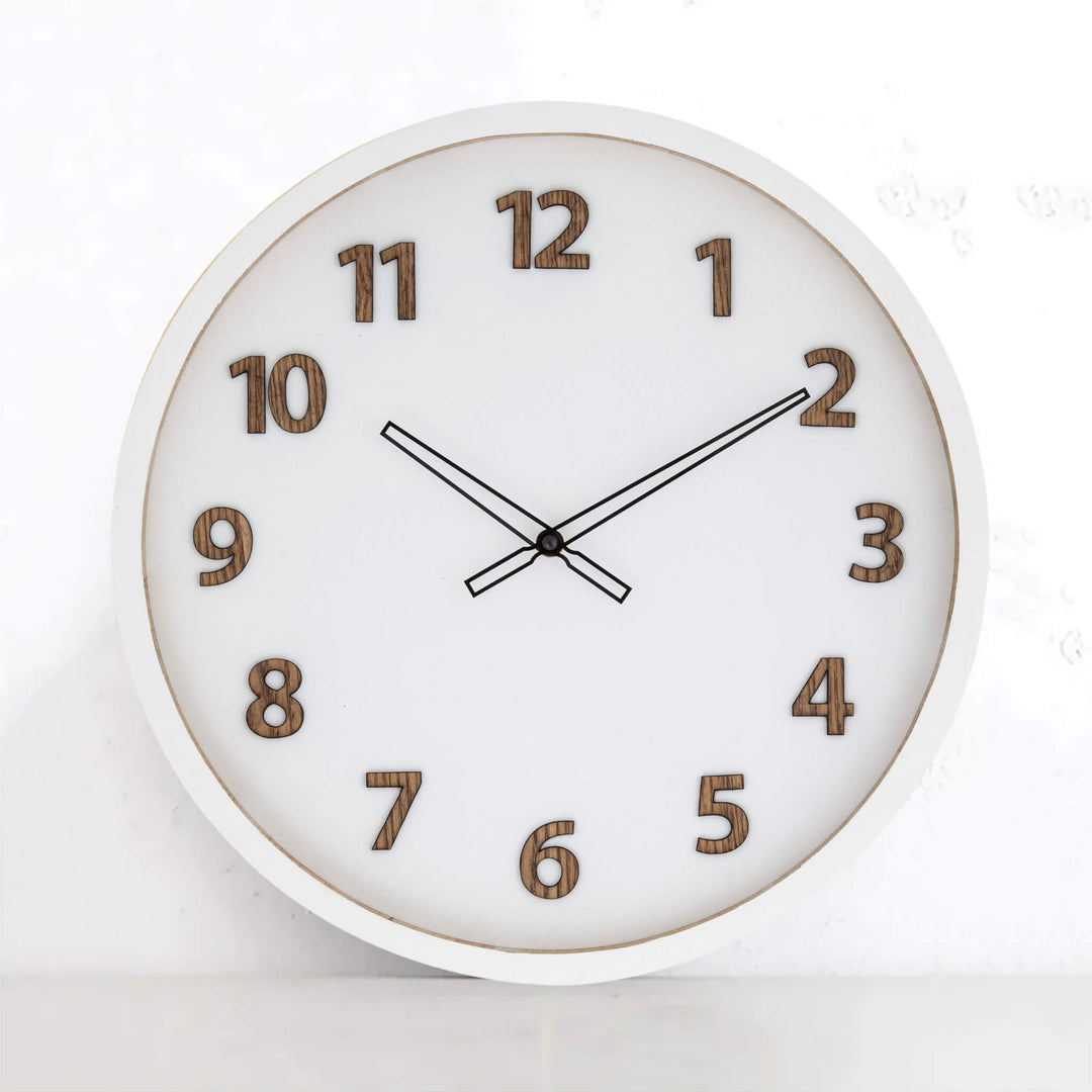 CHARLIE WALL CLOCK  |  WHITE + WOOD GRAIN  |  41.5CM