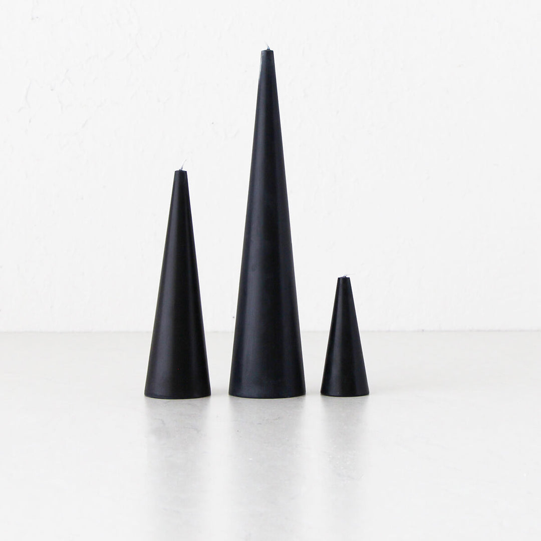 CONE CANDLE BUNDLE  |  BLACK  |  SET OF 3