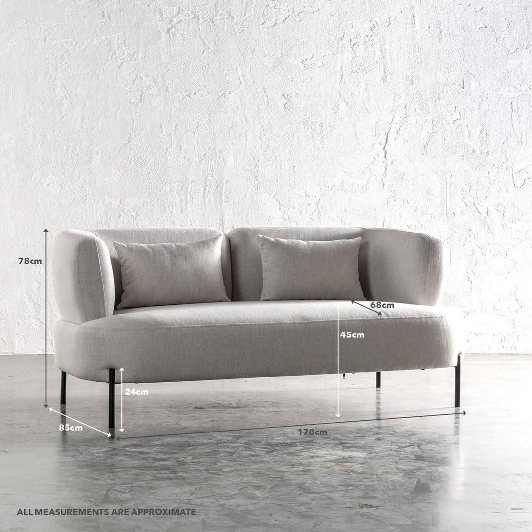 COSTERA 2 SEATER SOFA WITH MEASUREMENTS  |  JOVAN DOVE NATURAL