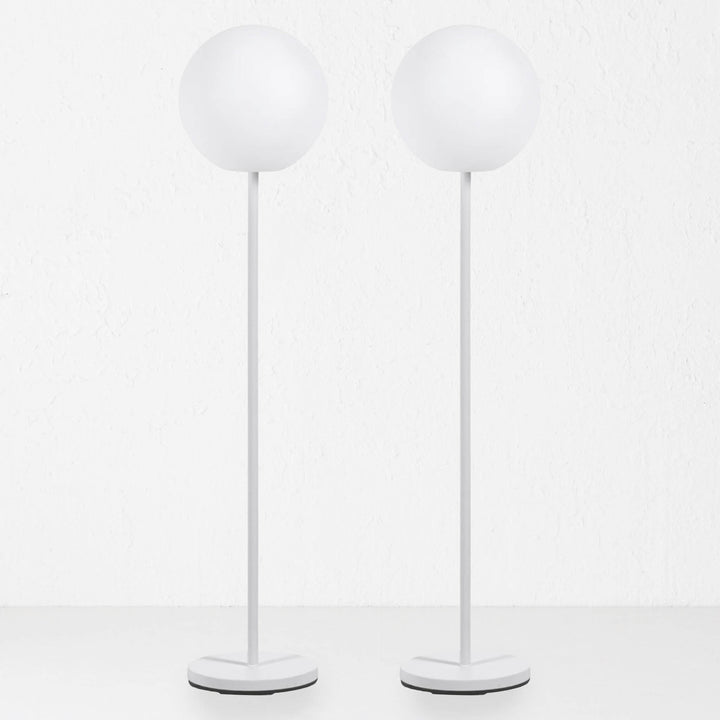 DINESH PORTABLE OUTDOOR LED FLOOR LAMP BUNDLE x2 | WHITE + WHITE