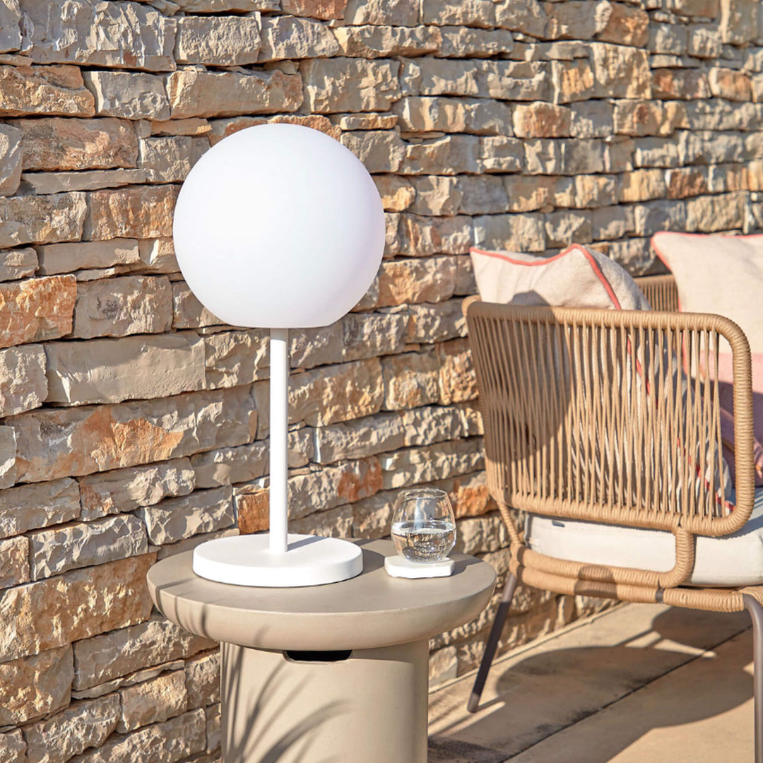 DINESH PORTABLE OUTDOOR LED LAMP ON STAND |  WHITE + WHITE
