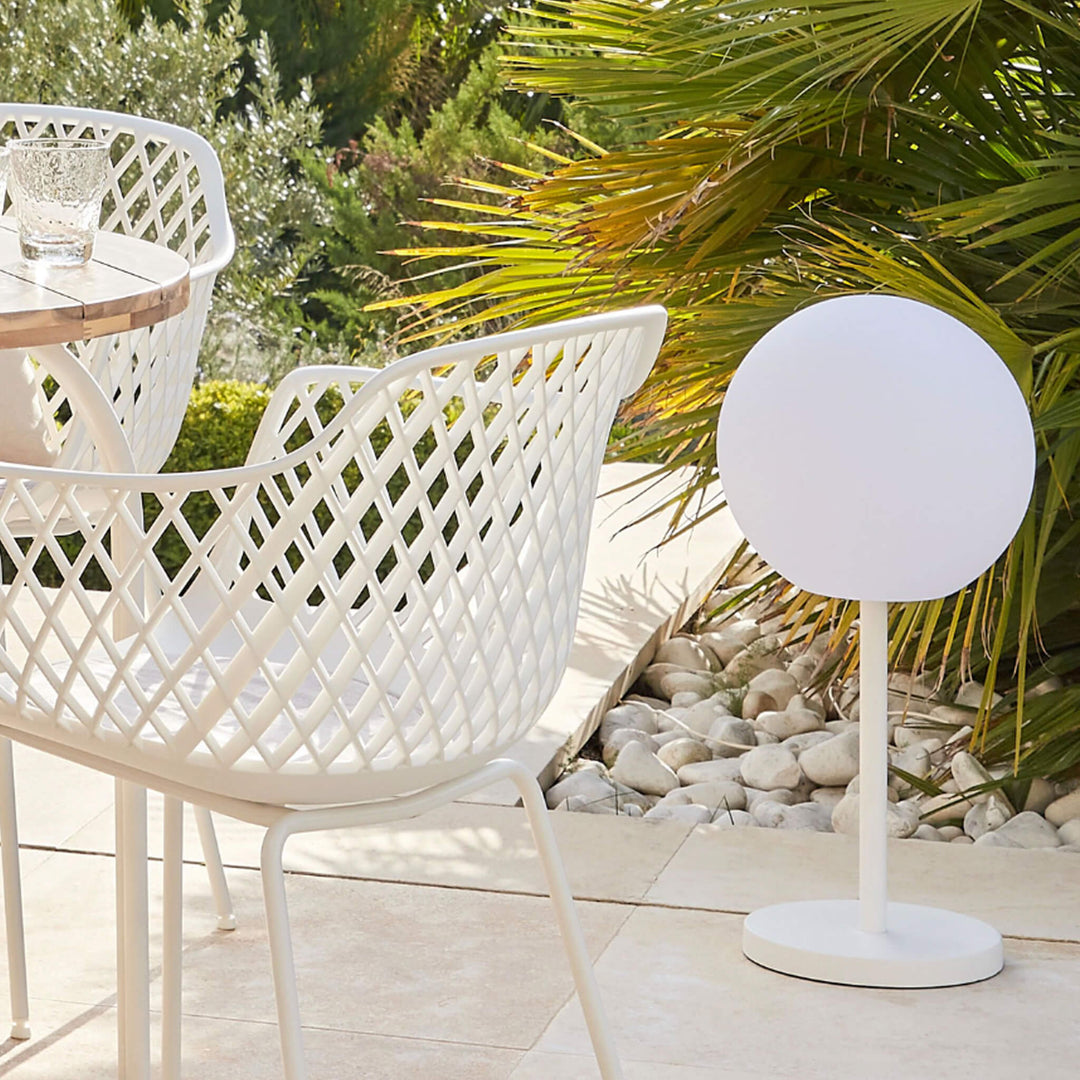 DINESH PORTABLE OUTDOOR LED LAMP ON STAND |  WHITE + WHITE