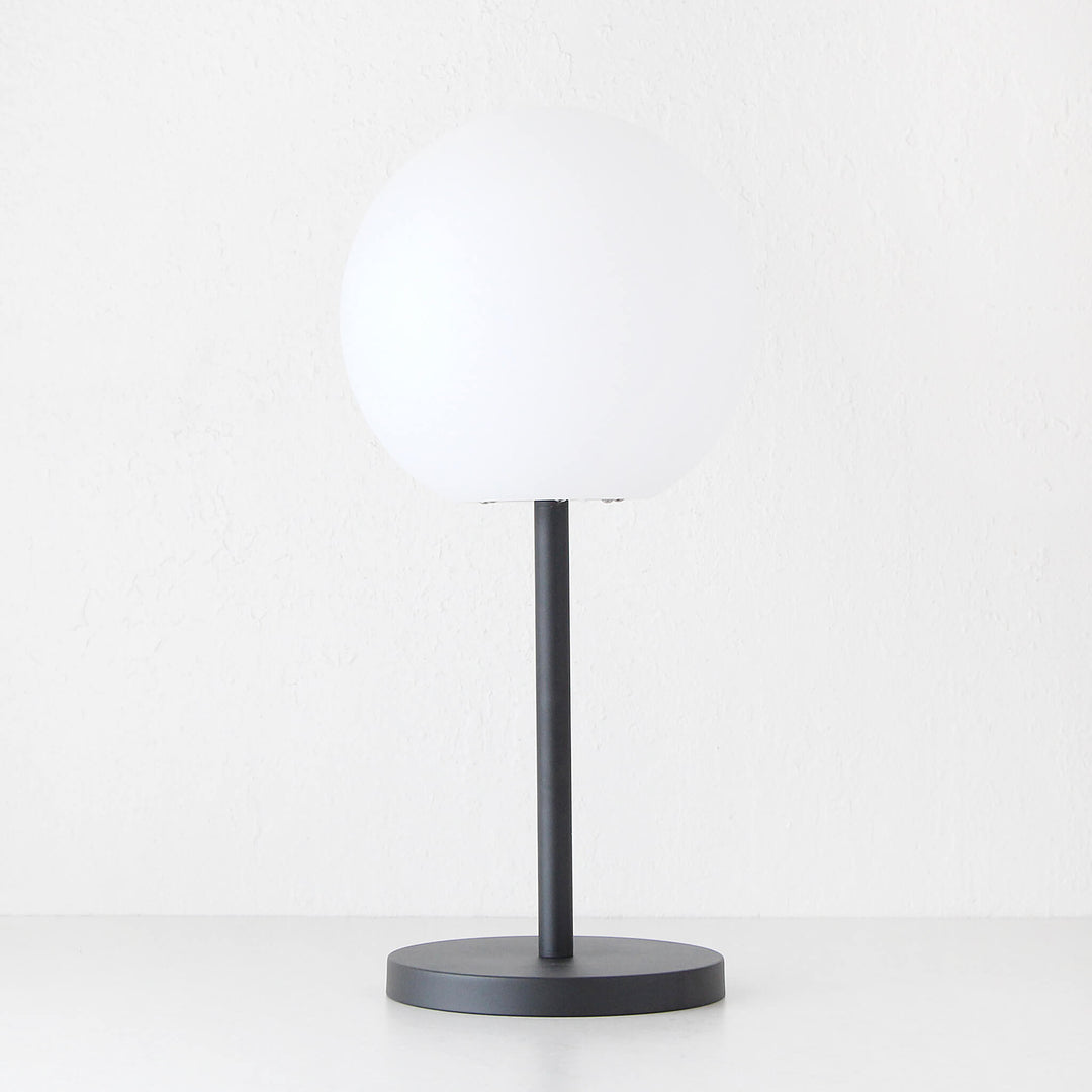 DINESH PORTABLE OUTDOOR LED LAMP ON STAND |  WHITE + BLACK