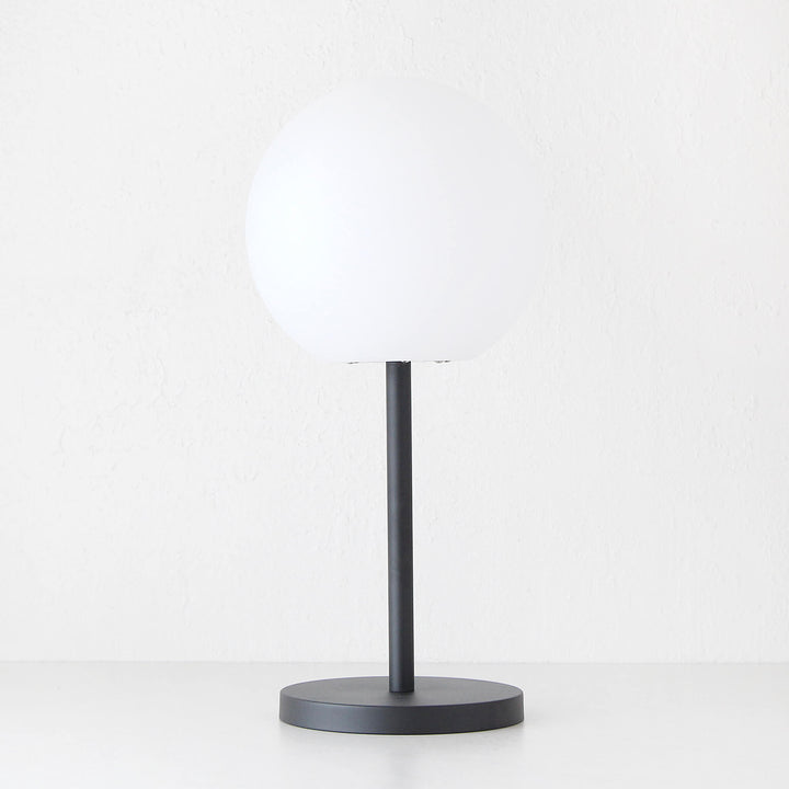 DINESH PORTABLE OUTDOOR LED LAMP ON STAND | WHITE + BLACK