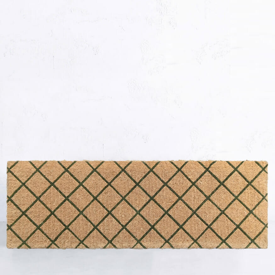 LIVING BY DESIGN EXCLUSIVE  |  OLIVE GREEN FRENCH TRELLIS DOORMAT  |  120CM x 40CM