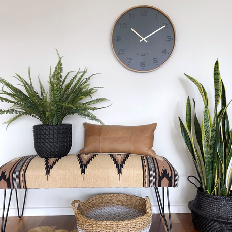 FREYA SILENT WALL CLOCK | CHARCOAL WOOD | 35CM DIAMETER  MODERN APARTMENT