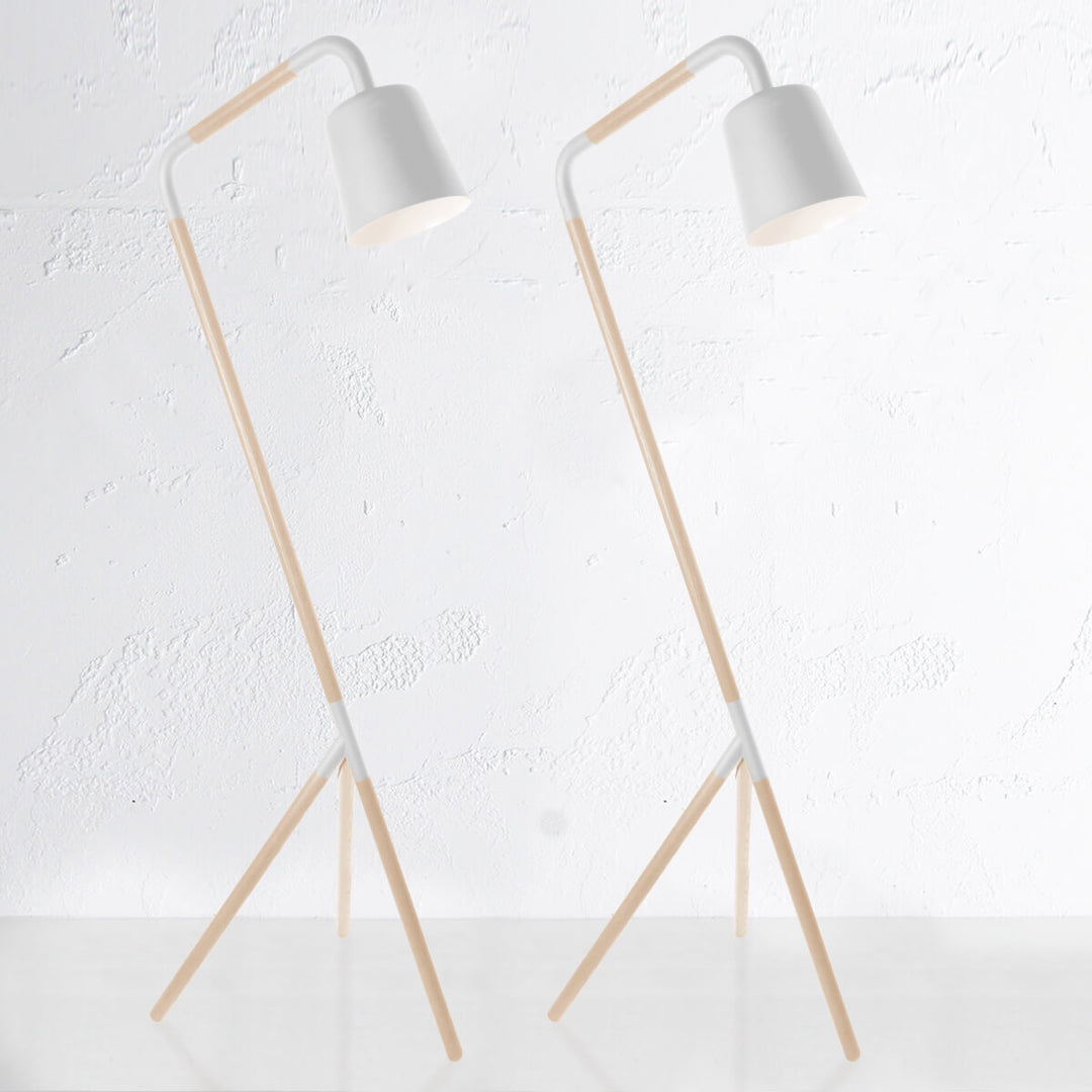 HOPPER FLOOR LAMP  |  WOOD + WHITE  |  BUNDLE X 2