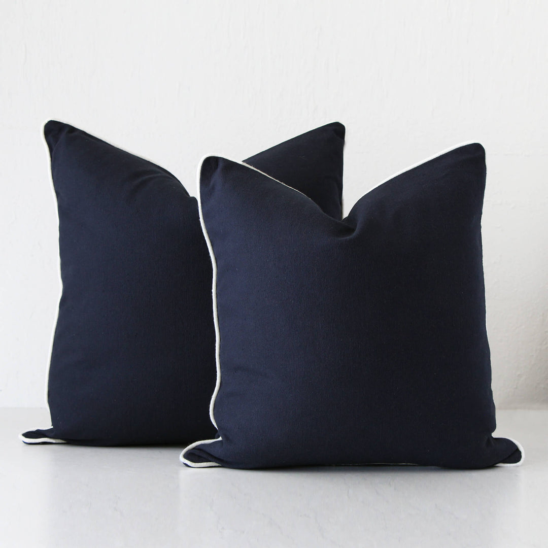 CANVAS CUSHION WITH WHITE PIPING BUNDLE x 2 |  50 x 50cm  |  NAVY BLUE