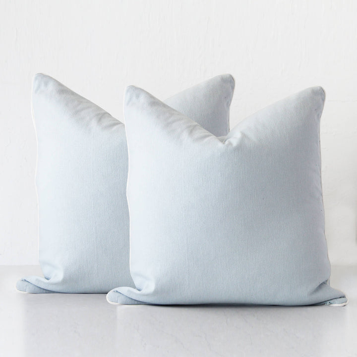CANVAS CUSHION WITH WHITE PIPING BUNDLE x 2 |  50 x 50cm  |  SKY BLUE