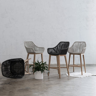 INIZIA WOVEN OUTDOOR BAR STOOL  | BAR CHAIR  |  MONUMENT BLACK  |  MODERN RATTAN