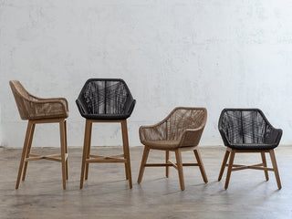 INIZIA WOVEN RATTAN INDOOR OUTDOOR BAR STOOL  |  WARM HUSK  |  HAMPTONS BAR CHAIR