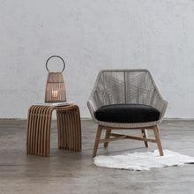 INIZIA WOVEN RATTAN INDOOR OUTDOOR  SIDE TABLE  |  ASH GREY  |  HAMPTONS MODERN RATTAN SIDE TABLE