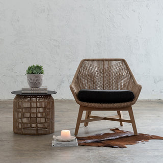 INIZIA WOVEN RATTAN INDOOR OUTDOOR  SIDE TABLE  |  ASH GREY  |  HAMPTONS MODERN RATTAN SIDE TABLE