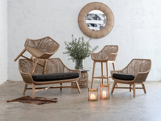 INIZIA WOVEN RATTAN INDOOR OUTDOOR  SIDE TABLE  |  WARM HUSK  |  HAMPTONS MODERN RATTAN SIDE TABLE