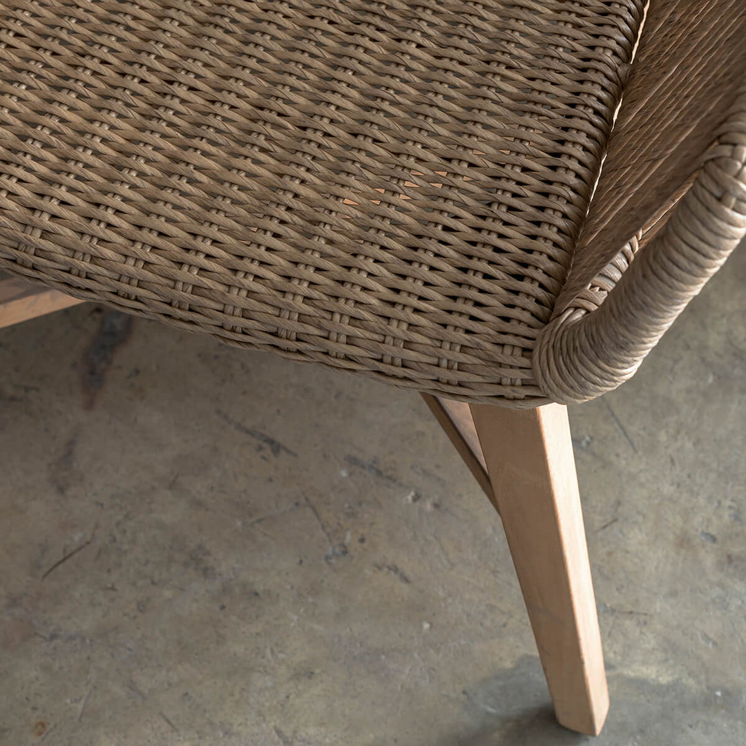 INIZIA WOVEN RATTAN INDOOR / OUTDOOR DINING CHAIR | WARM HUSK DETAIL