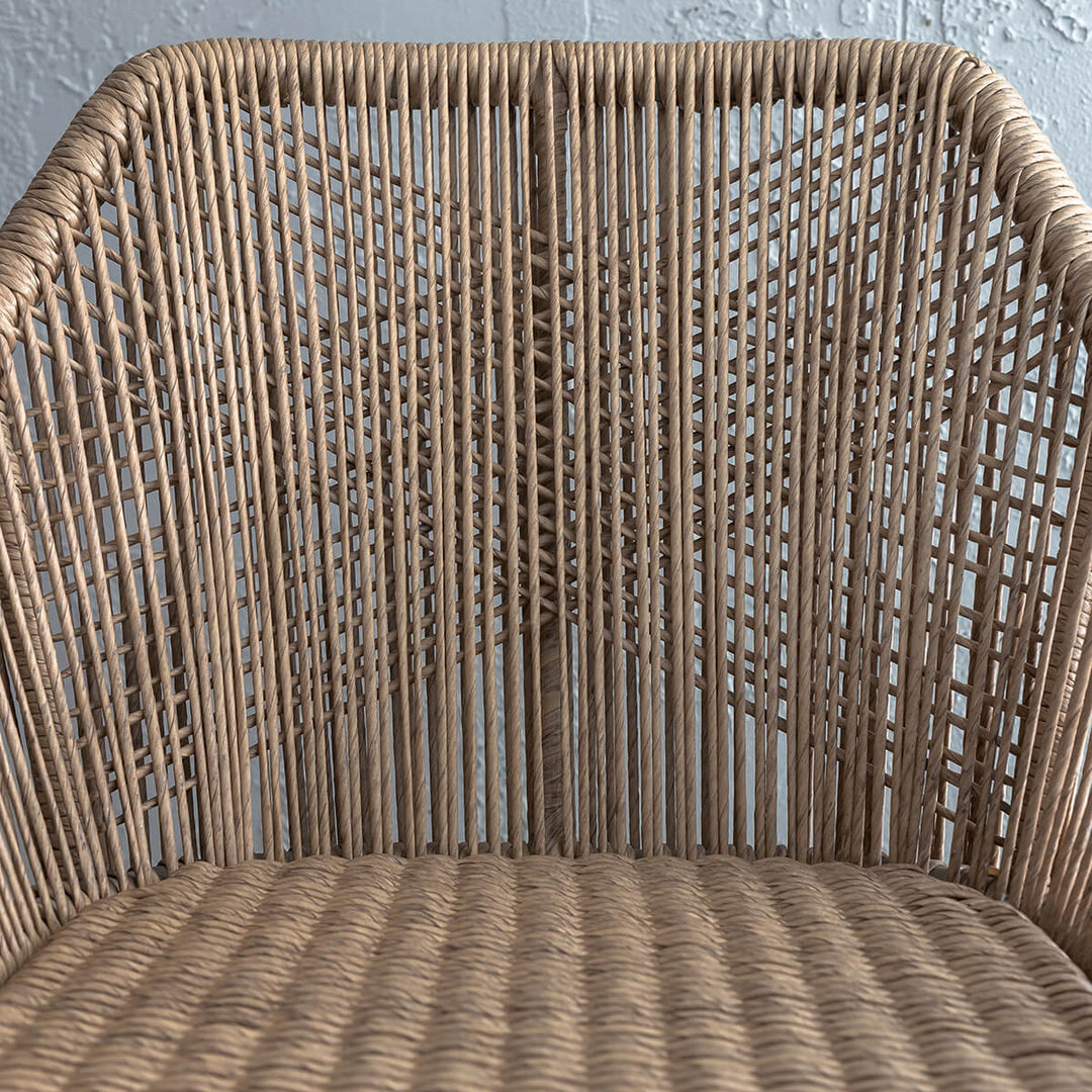 INIZIA WOVEN RATTAN INDOOR / OUTDOOR DINING CHAIR | WARM HUSK DETAIL