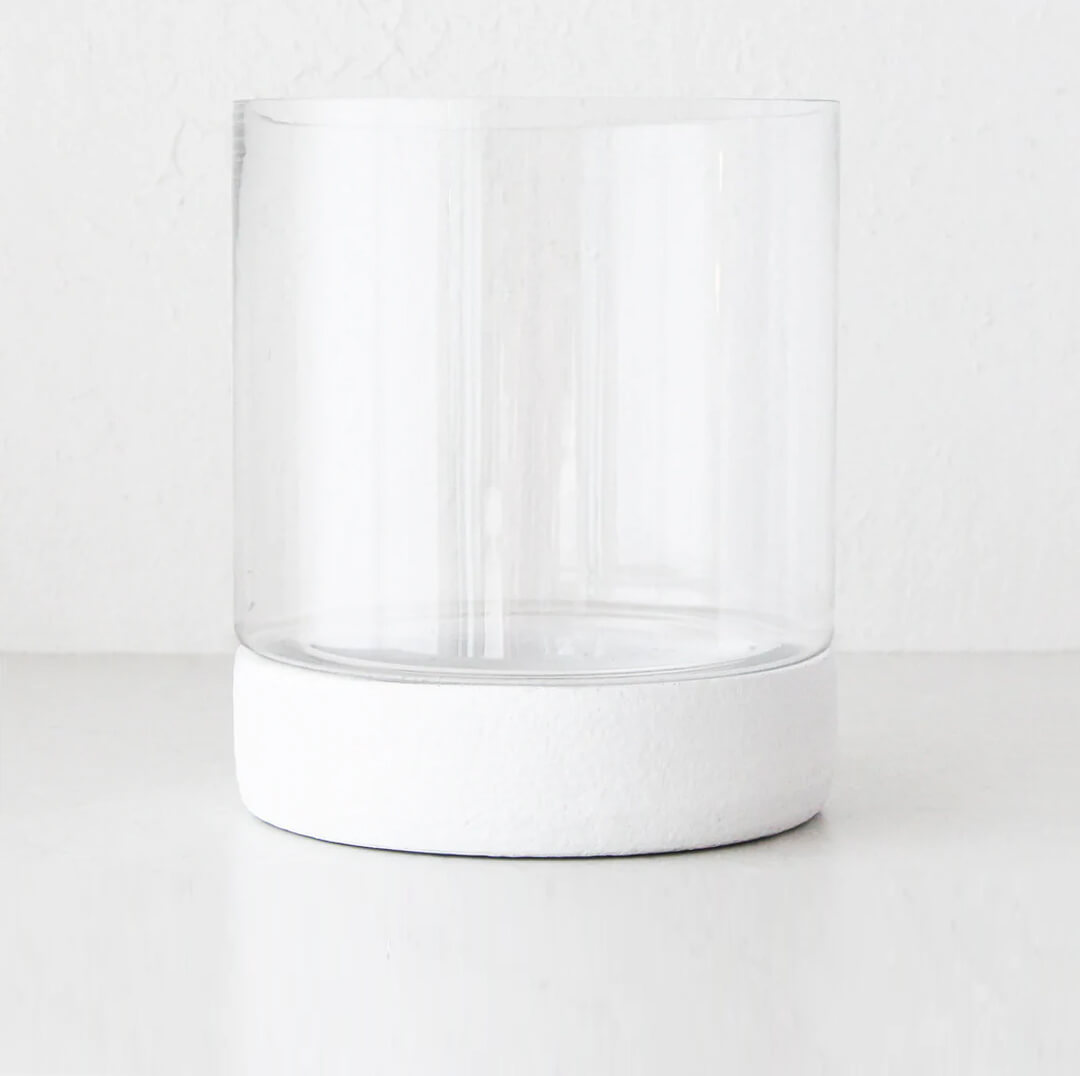 JARLOW CEMENT + GLASS HURRICANE LANTERN  |  CANDLE HOLDER