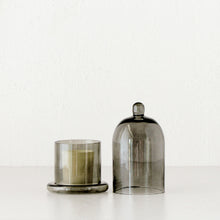 LIVING BY DESIGN SMOKE CLOCHE WITH GLASS BASE BUNDLE X2 | LARGE + EXTRA LARGE | SMOKE | STYLED WITH CANDLE