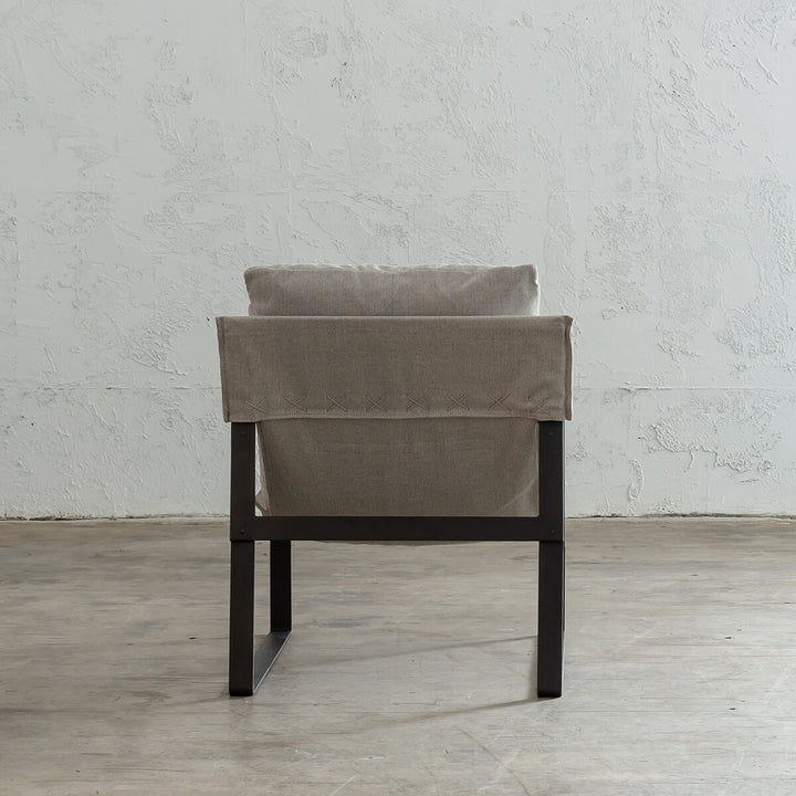 LAURENT ARM CHAIR  |  COBBLESTONE ASH  |  FABRIC OCCASIONAL LOUNGE CHAIR BACK VIEW