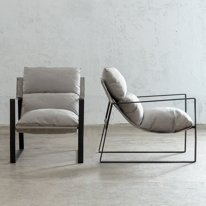 LAURENT ARM CHAIR  |  COBBLESTONE ASH  |  FABRIC OCCASIONAL LOUNGE CHAIR SIDE VIEW