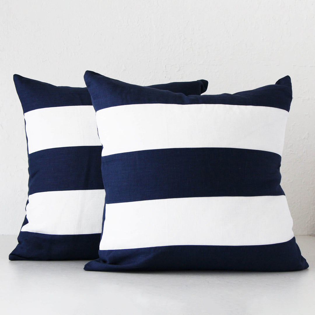 LINEN CUSHION BUNDLE x 2 |  50 x 50cm  |  NAVY BLUE + WHITE STRIPE