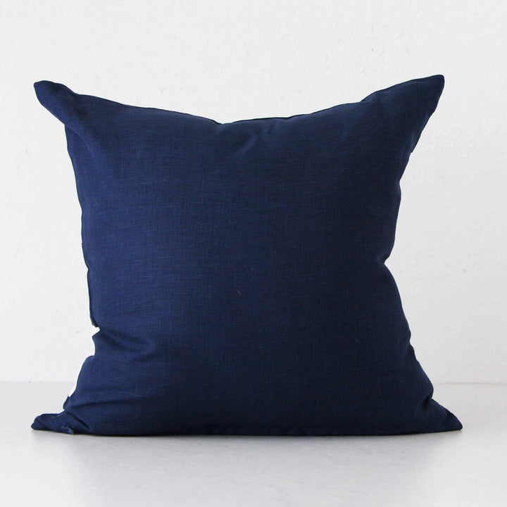 LINEN CUSHION  |  50 x 50cm  |  NAVY + WHITE STRIPE REVERSE OF CUSHION