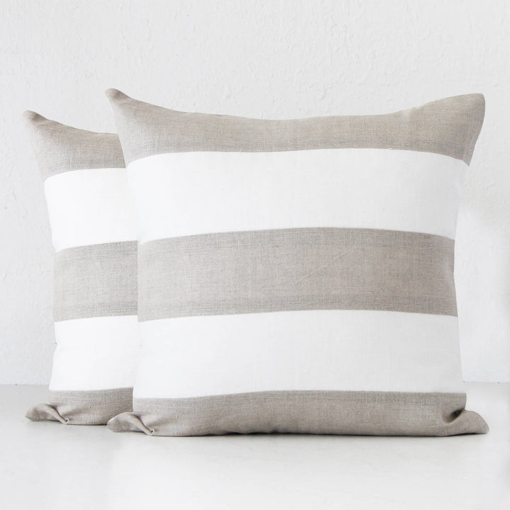 LINEN CUSHION BUNDLE x 2 |  50 x 50cm  |  SAND + WHITE STRIPE