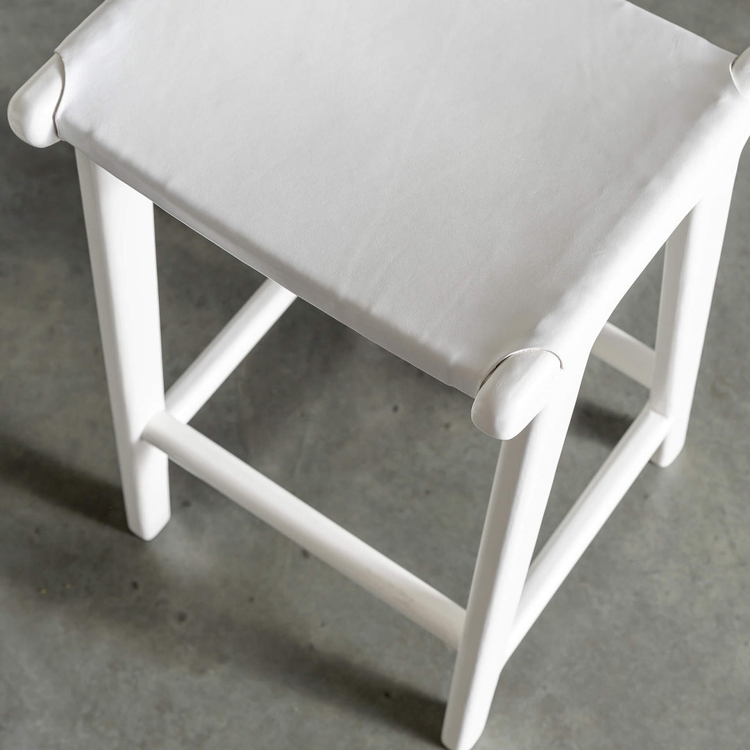 MALAND SOLID HIDE LEATHER BAR STOOL  |  WHITE ON WHITE LEATHER HIDE