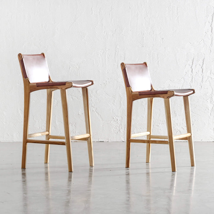 MALAND LEATHER BAR CHAIRS | HIGH + LOW | TAN LEATHER HIDE