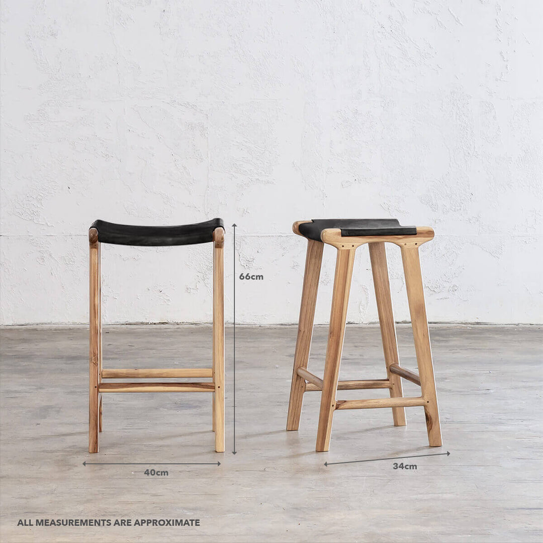 MALAND SOLID LEATHER COUNTER STOOL  |  BLACK LEATHER SOLID HIDE
