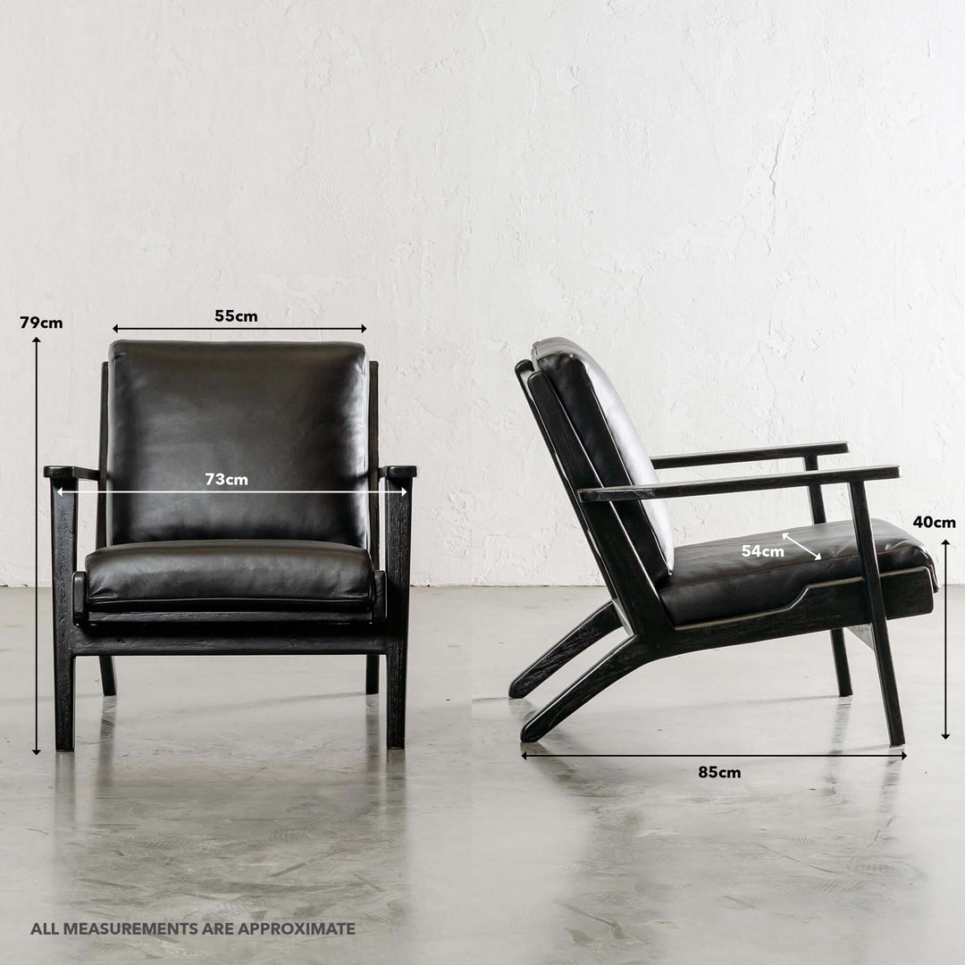 PRE ORDER | MALAND SVEN ARM CHAIR | BLACK ON BLACK LEATHER  |  MEASUREMENTS