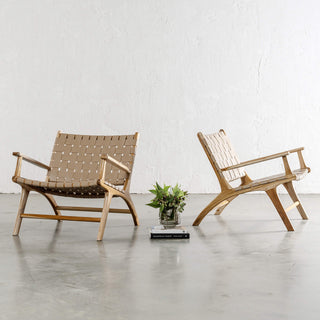 MALAND WOVEN LEATHER ARM CHAIR  |  LIGHT TAUPE LEATHER HIDE