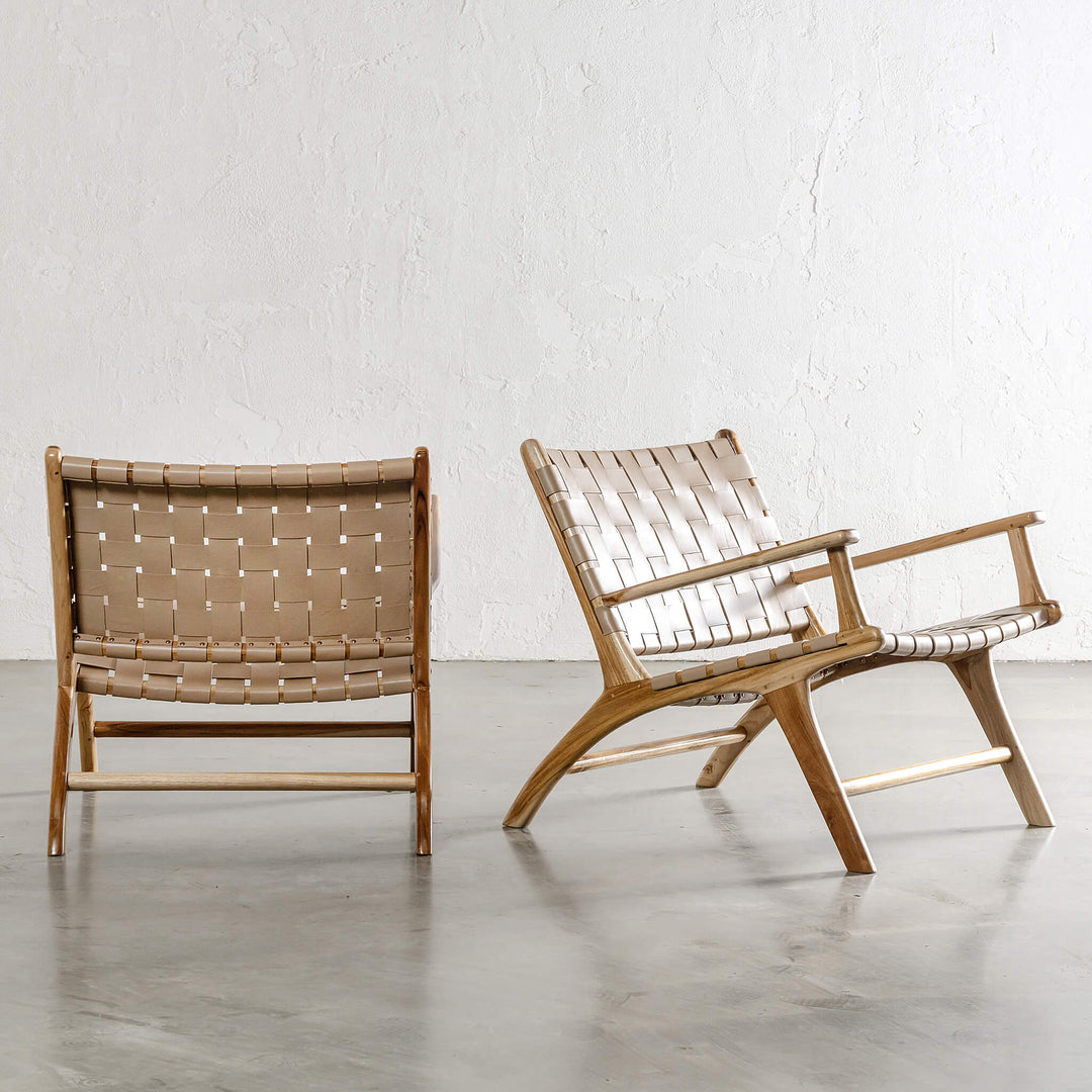 MALAND WOVEN LEATHER ARMCHAIR  |  LIGHT TAUPE LEATHER HIDE