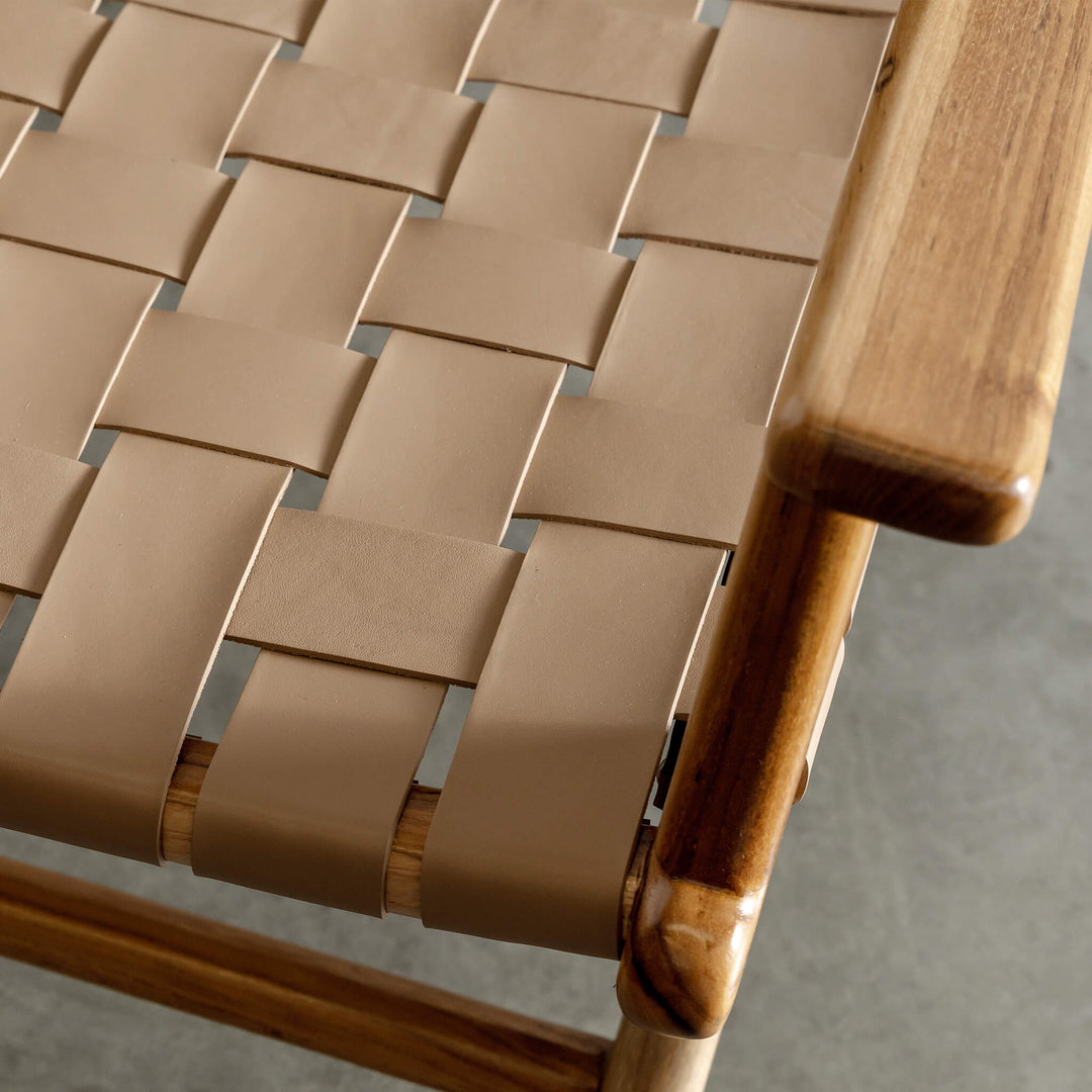 PRE ORDER  |  MALAND WOVEN LEATHER ARM CHAIR  |  LIGHT TAUPE LEATHER HIDE