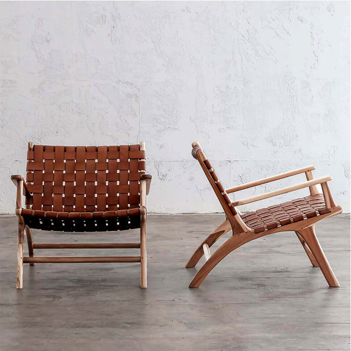 MALAND WOVEN LEATHER ARM CHAIR | TAN LEATHER HIDE