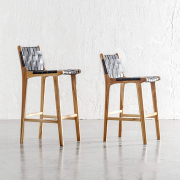MALAND WOVEN LEATHER BAR CHAIRS | HIGH + LOW | BLACK LEATHER