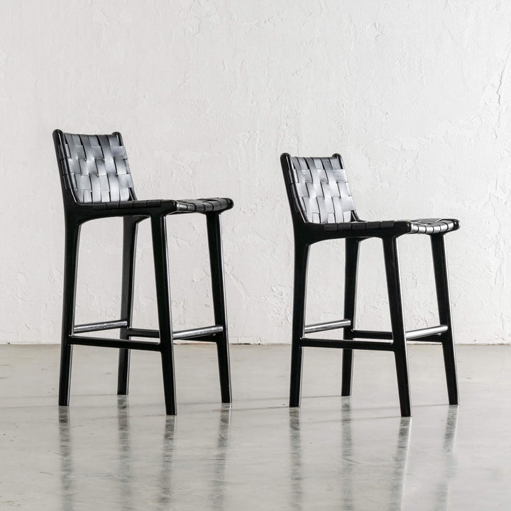 MALAND WOVEN LEATHER BAR CHAIR  |  HIGH + LOW  |  BLACK ON BLACK