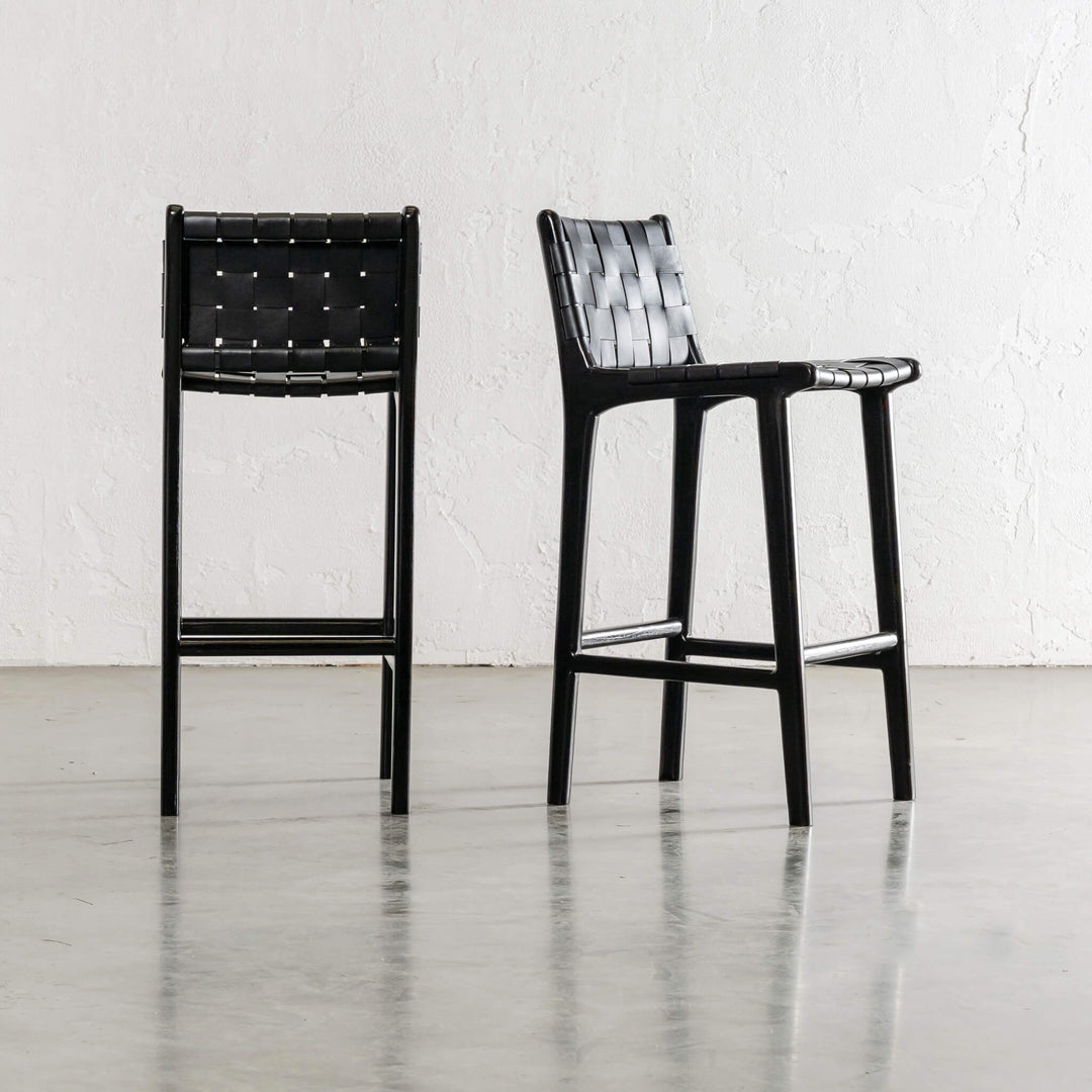 MALAND WOVEN LEATHER BAR CHAIR  |  HIGH + LOW  |  BLACK ON BLACK