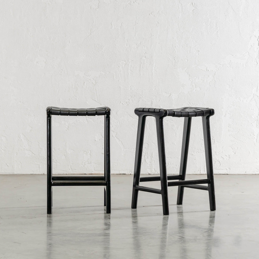 MALAND WOVEN LEATHER BAR STOOL  |  BLACK ON BLACK