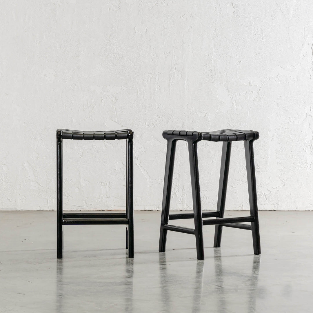 MALAND WOVEN LEATHER COUNTER STOOL  |  BLACK ON BLACK