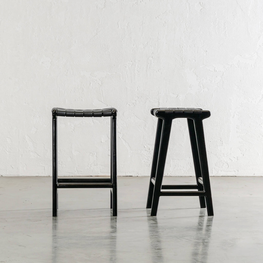 MALAND WOVEN LEATHER COUNTER STOOL  |  BLACK ON BLACK