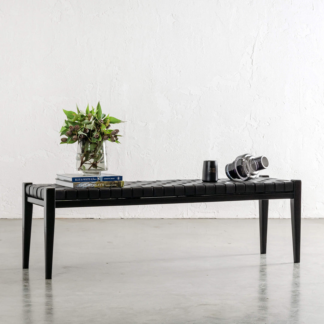PRE ORDER  |  MALAND WOVEN LEATHER BENCH  |  BLACK ON BLACK