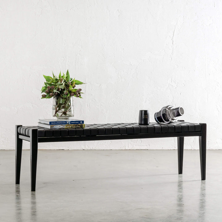 MALAND WOVEN LEATHER BENCH  |  BLACK ON BLACK