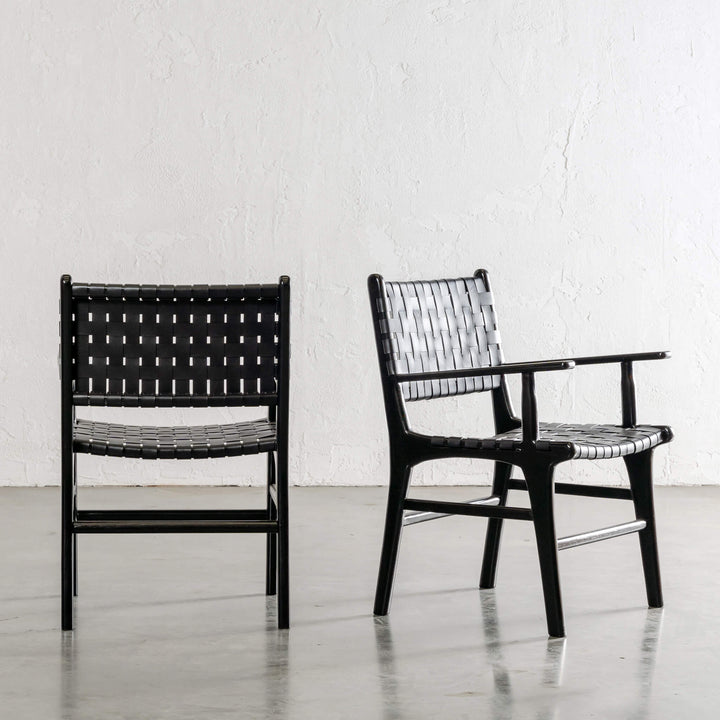 MALAND WOVEN LEATHER CARVER CHAIR  |  BLACK ON BLACK ANGLED