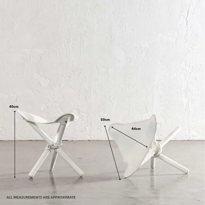 MALAND FOLDUP STOOL | WHITE ON WHITE LEATHER  |  MEASUREMENTS