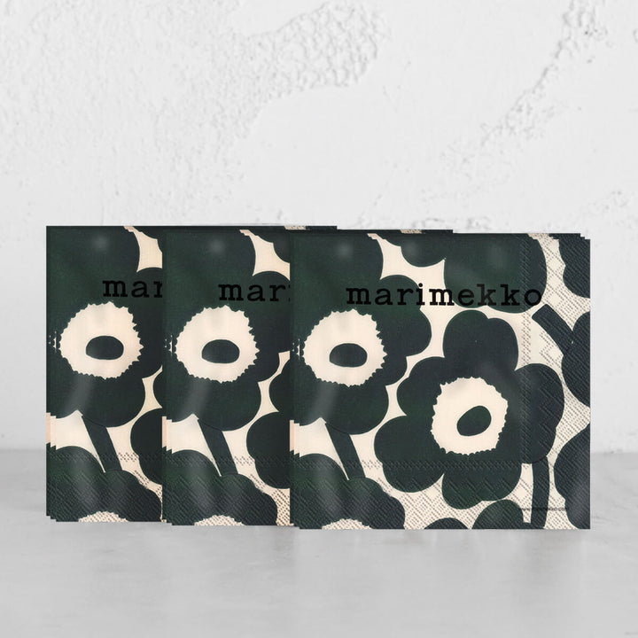 MARIMEKKO  |  UNIKKO PAPER NAPKIN BUNDLE  |  CREAM + DARK GREEN