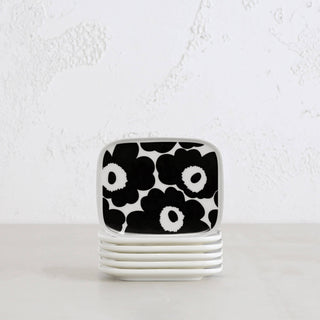 MARIMEKKO UNIKKO PLATE 15CM | BLACK + WHITE | SET OF 6