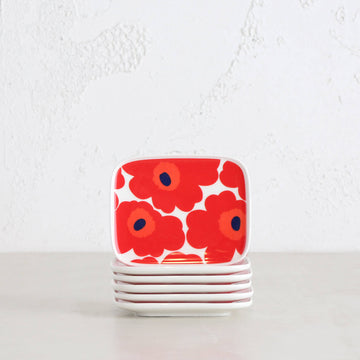 MARIMEKKO UNIKKO PLATE 15CM | RED + WHITE | SET OF 6
