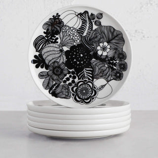 MARIMEKKO | OIVA SIIRTOLAPUUTARHA PLATE 20cm BUNDLE | SET OF 6 | BLACK + WHITE
