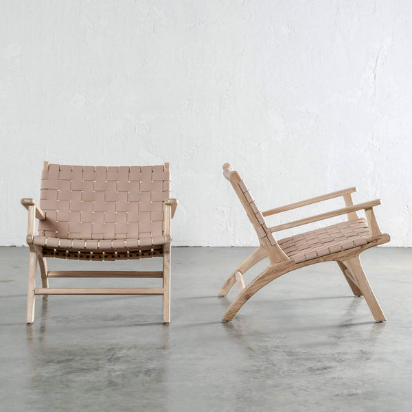 MALAND CONTEMPO WOVEN LEATHER ARM CHAIR  |  BLONDE WOOD + TOASTED ALMOND LEATHER HIDE